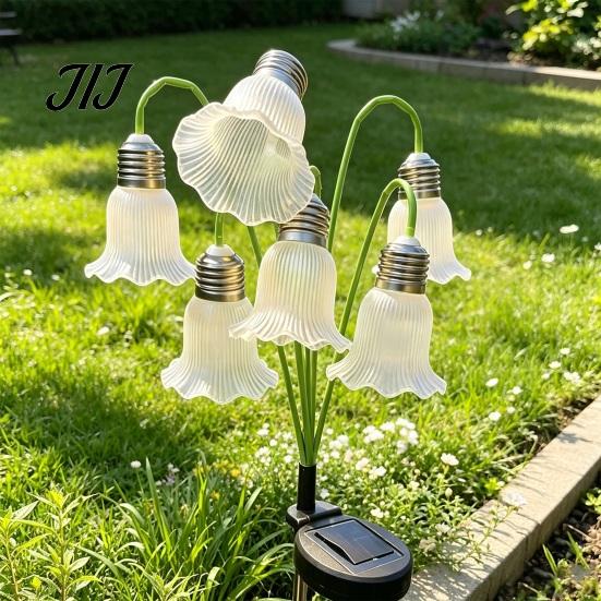 Solar Garden Stake Lights Lily of the Valley Flower Outdoor, Waterproof Lights, Soil Insert Lamps Auto On/Off LED Floral Pathway for Yard Lawn
