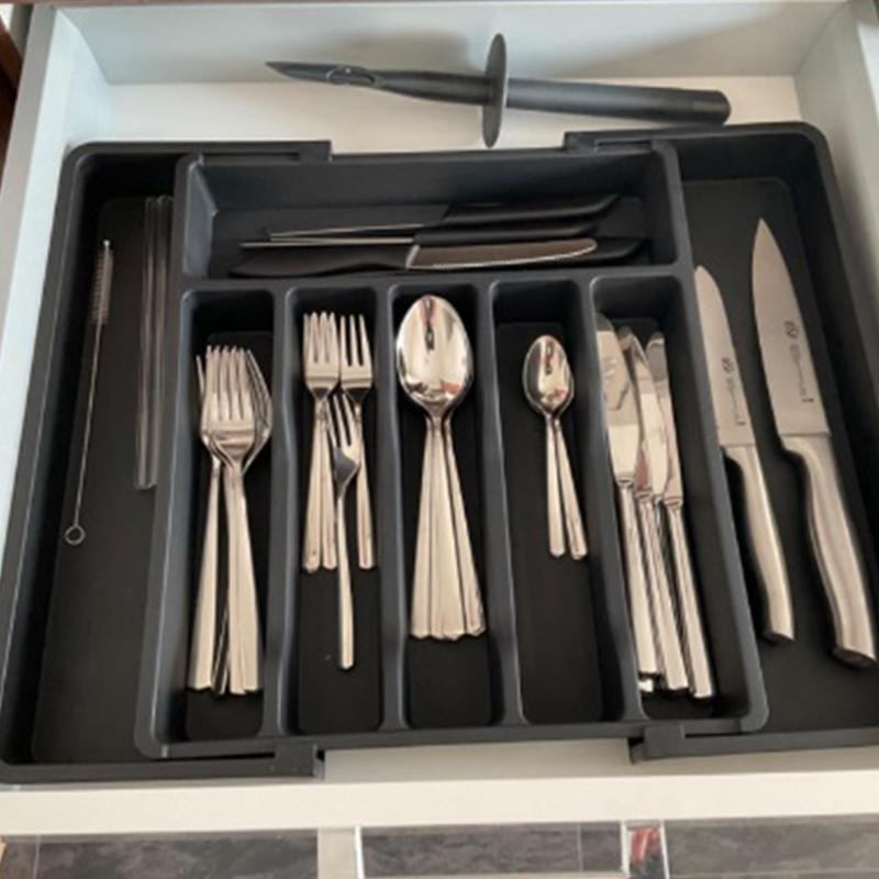 Органайзер для столовых приборов, расширяемый лоток для кухонной утвари, регулируемый держатель для столового серебра и столовых приборов, черный органайзер для столовых приборов