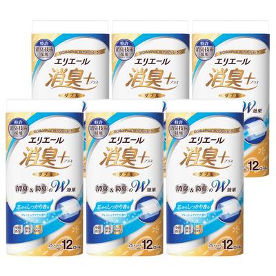 Туалетная бумага Elleair Дезодорирующая Плюс 25 м x 72 рулона рулонов x 6 Двойная целлюлоза Сильный свежий чистый аромат (12 пакетов) 100% [Корпус продан]