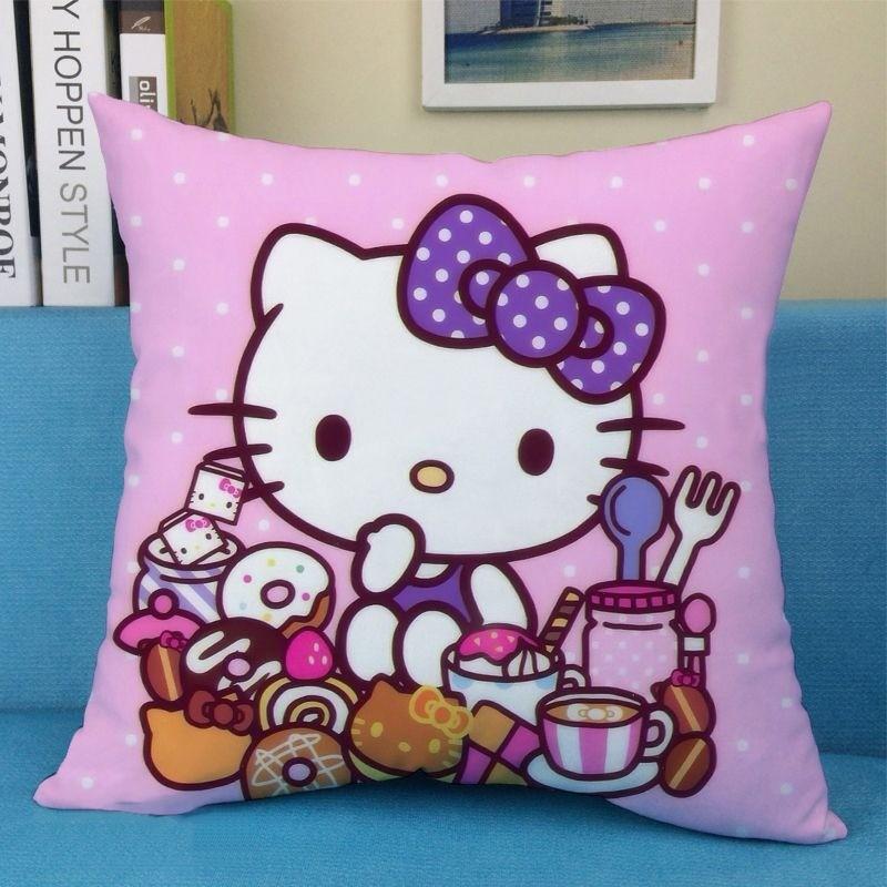 Cute Cartoon Art Funny HelloKitty Cushion Cover Square Pillowcase Home Sofa Living Room Coffee Shop Durable Pillowcase