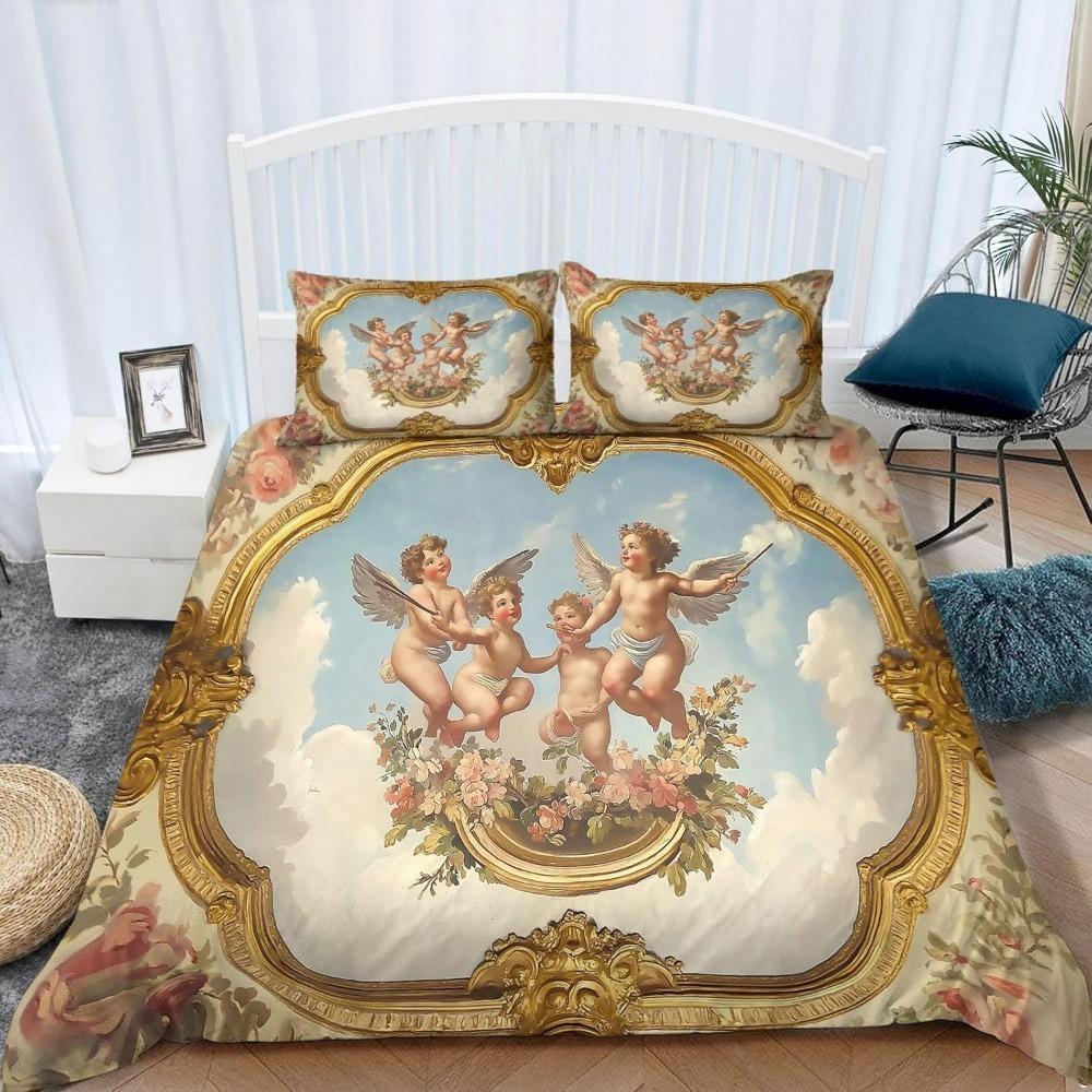 Комплект постельного белья Retro Angel Antique Roman Art из микрофибры, детский комплект постельного белья для подростков и взрослых, 3 предмета (пододеяльник).