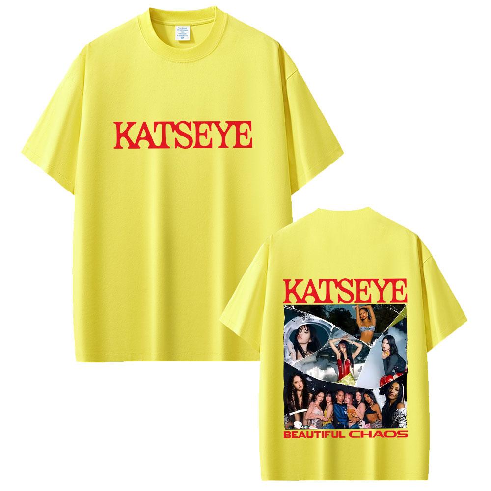 Korean Girl Group KATSEYE Beautiful Chaos Graphic Tshirt Unisex Women Casual Soft Cotton Tshirts Male Fashion Y2k Oversized Tops