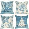 New Blue Snowflake Christmas Pillowcase Linen Print Pillowcase Festive Room Sofa Decoration Cushion Cover