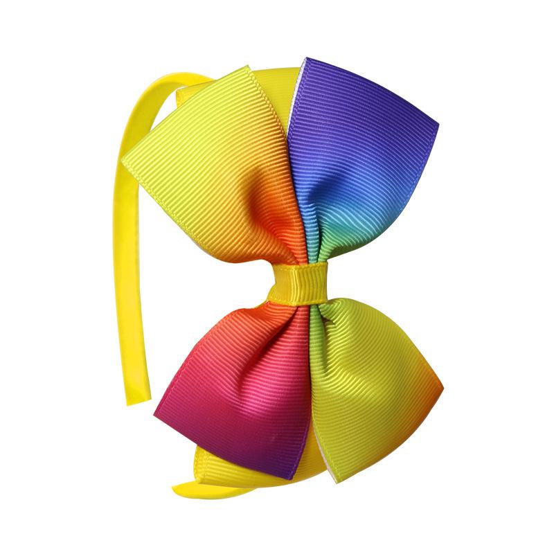 European and American Polyester Ribbed Ribbon Baby Bow Headband with Three-Layer Wrapped Knot and Handmade Flower.