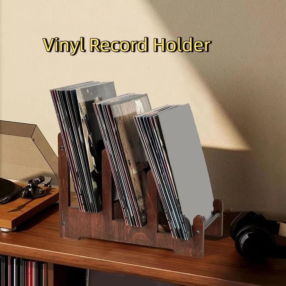 Large Capacity Vinyl Record Holder Brown Book Storage Rack Vintage CD Display Stand CDs