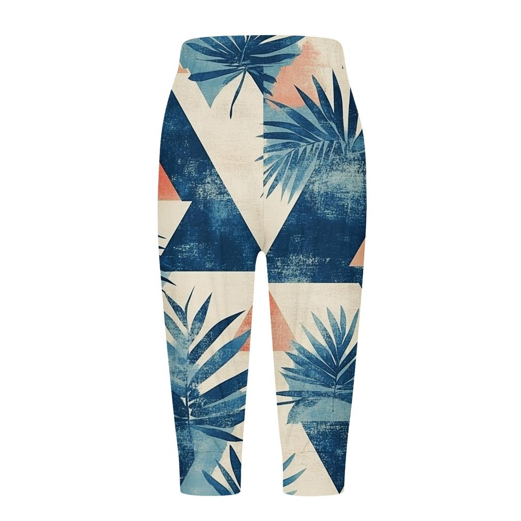 Женские летние повседневные свободные укороченные брюки с гавайским принтом и карманами