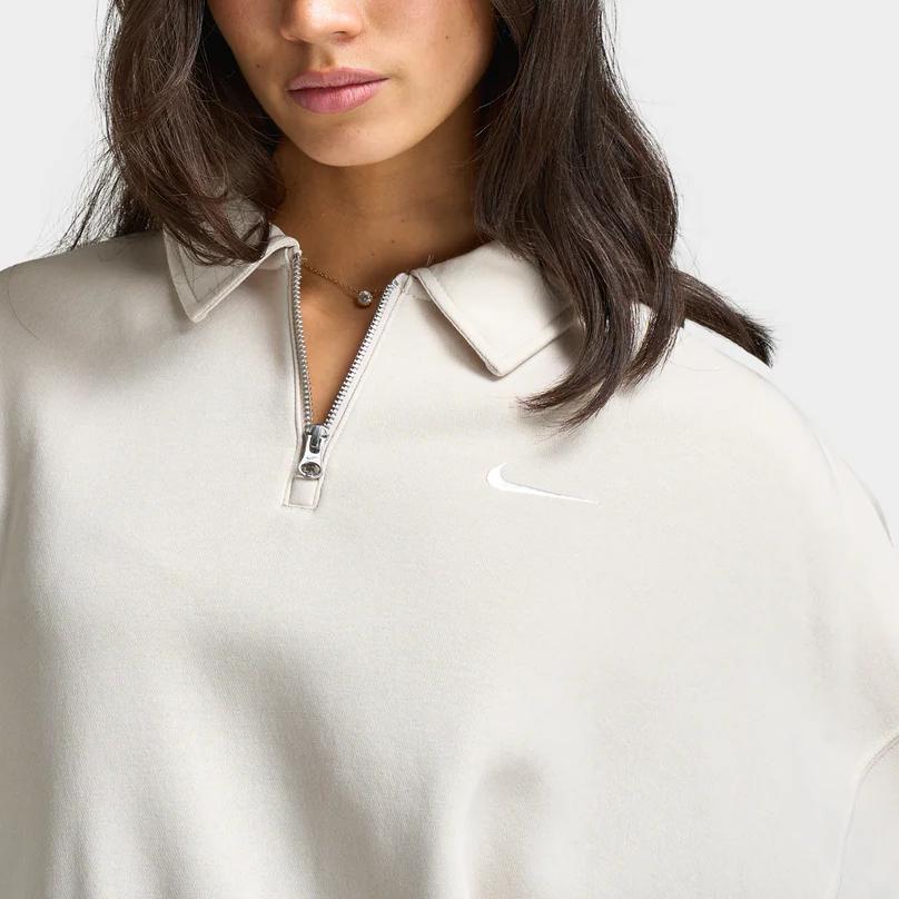 Nike Спортивная одежда Phoenix Fleece Пуловер Удобная рубашка поло с длинным рукавом Женские топы Светло-коричневый Парус FZ3207-104