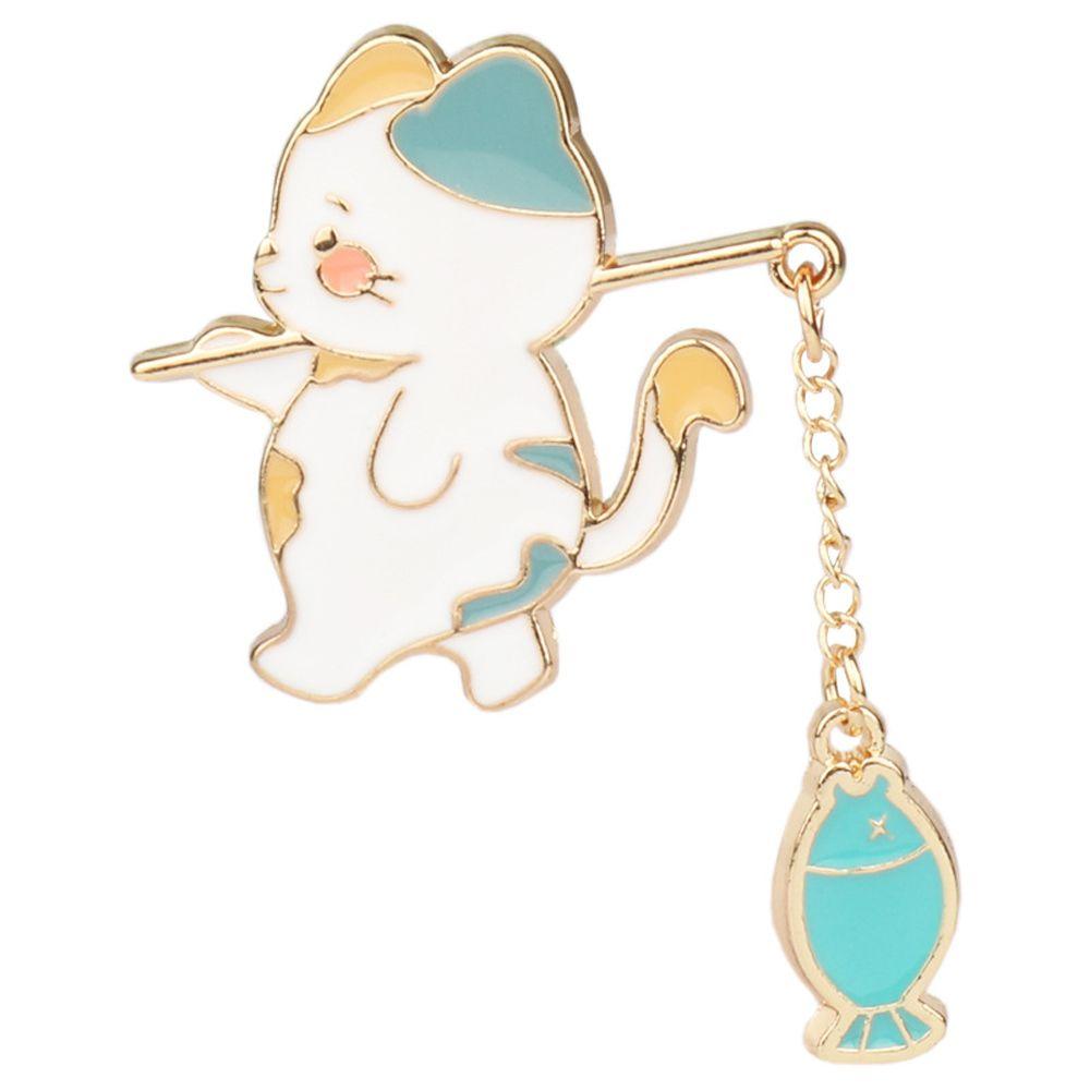 Accessories Funny Cats Friend Gift School Bag Badge Pin Cat Fishing Brooch Cat Brooch Enamel Brooch
