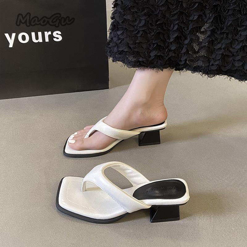 Fashion Summer 2025 Fashion Women's Flip Flops Open-Toe Casual Slippers Mid Heel Square Toe Women Footwear Size35 39 Sandalias De Mujer