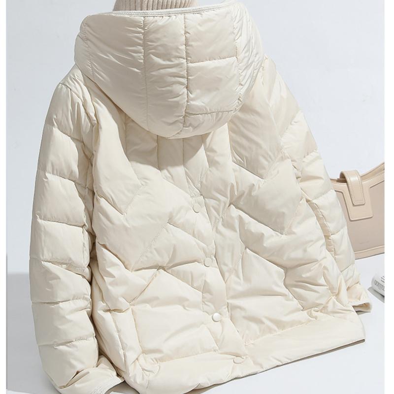 Down Jacket Women's Short Hooded Korean White Duck Down Loose Casual Warm Jacket