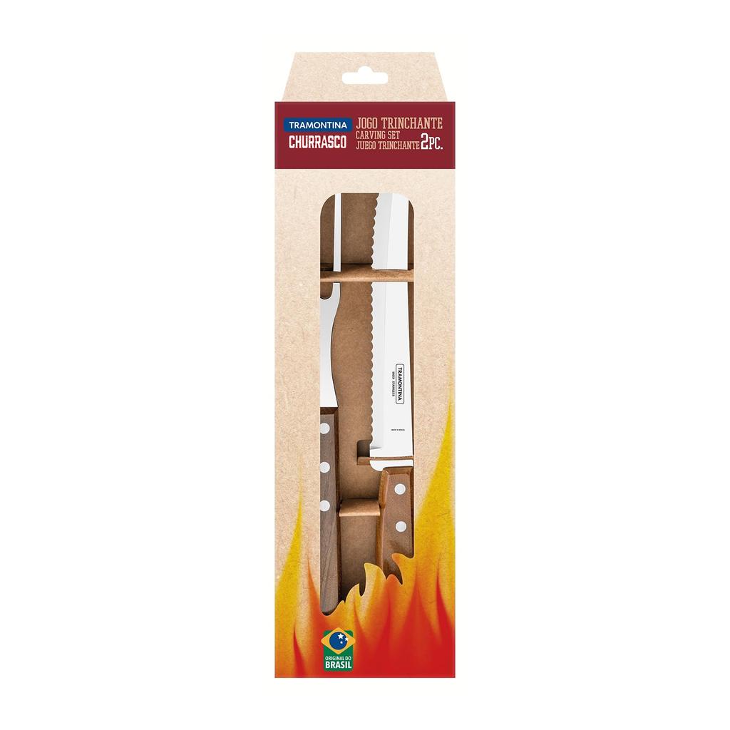 Tramontina Wooden Carving Fork Knife Traditional Set of 2 Natural Wood Made in Brazil TRAMONTINA & 22299/012