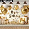 2D flat banner 1 piece - Shiny luxurious golden theme balloon gift box design birthday banner poster.PMJ