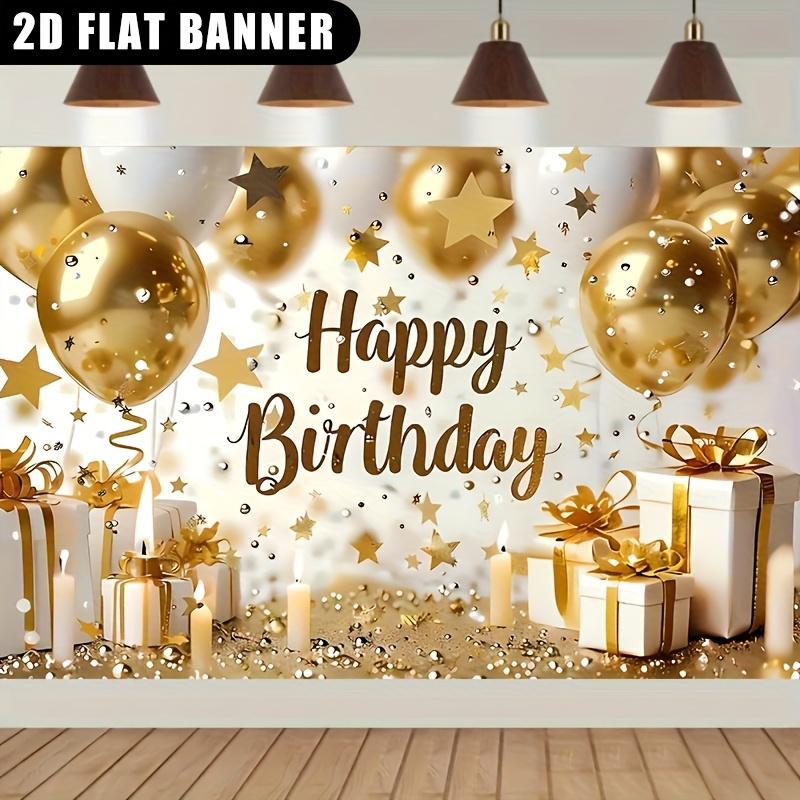 2D flat banner 1 piece - Shiny luxurious golden theme balloon gift box design birthday banner poster.PMJ