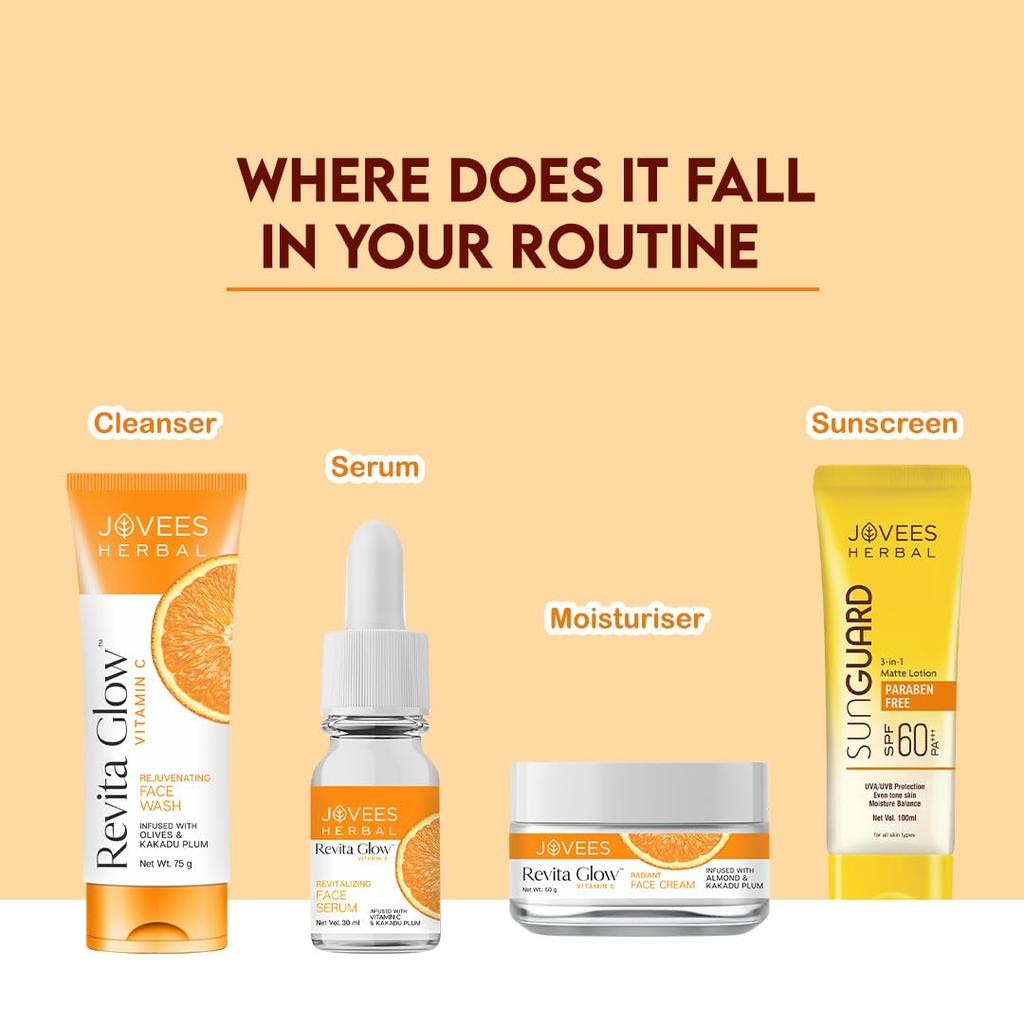 Jovees Растительная сыворотка для лица Revita Glow с витамином C от пигментных пятен, для сияющей кожи, против старения и для естественного сияния, увлажняющая, 30 мл