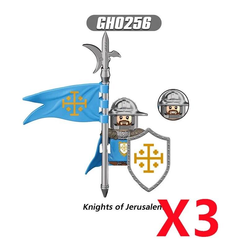 Военные строительные блоки Средневековые фигурки солдат Рыцари Иерусалима Крестовые походы Война роз Боевой конь Оружие Щит