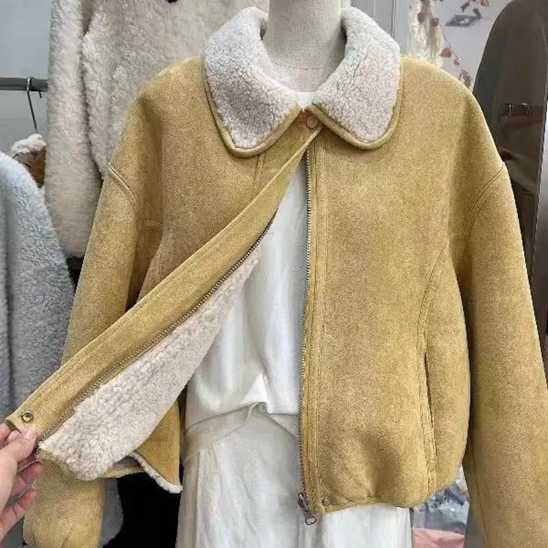 Пальто для женщин Куртка Осень Зима для женщин Утепленное Бархатное Меховой Воротник Ветровка Женская Свободное Повседневное Пальто