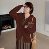 Large size women's hooded sweater cardigan autumn and winter new lazy wind loose knitted top 343338