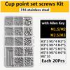 304 316 Stainless Steel Internal Hex Socket Drive Cone Dog Flat Cup Point Set Screw Assortment Kit Allen Head Grub Bolt