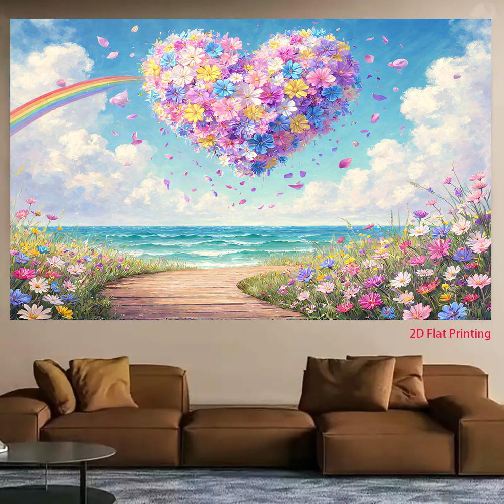 2D plane, 1 piece of flower field leading to the rainbow heart-shaped scene, suitable for large parties and outdoor activities