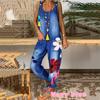 Женский модный летний комбинезон без рукавов с цветочной вышивкой, джинсовый комбинезон