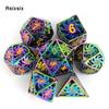 7 Pcs Colorful Rotary Windmill Metal Dice Hollow Metal Polyhedral Dice Set Suitable for Role-Playing RPG Board Game Card Game