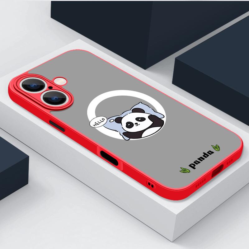 Магнитный чехол с рисунком спящей панды для iPhone 16 Pro 15 14 Plus 13 12 Pro Max 11, ударопрочный, прозрачный, с мягкими краями, акриловый, жесткий, защитный чехол для линз