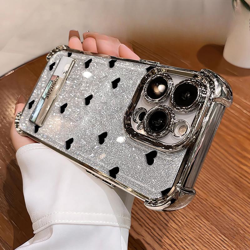 Полноэкранная подставка Love Подходит для Apple 16 Простой чехол для мобильного телефона Xiaomi 15pro Гальваническое покрытие Противоударный 13 Тонкий Флэш 8 Huawei