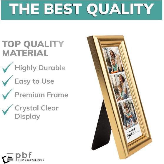 PBF Photo Booth 2x6 Strip Frame With Stand | Premium Designer Photobooth Picture Frame (Gold)