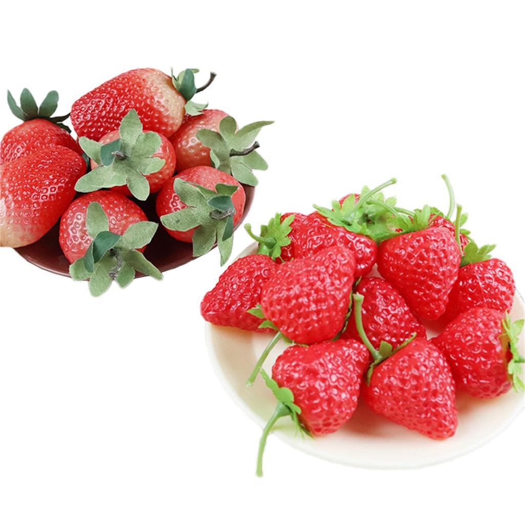 10pcs Realistic Artificial Strawberry Simulations Fruit Model Fake Strawberry Display Props Kitchen Parties Home Decors