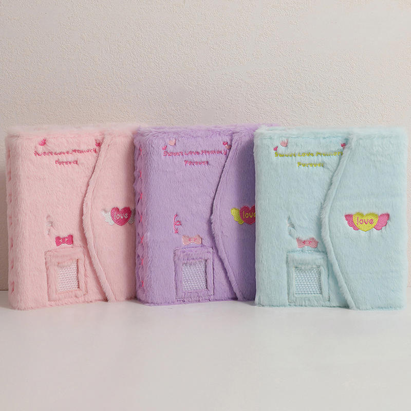 Милый вышитый плюшевый фотоальбом-держатель для карточек, трехдюймовая маленькая папка для хранения карточек без внутренних страниц