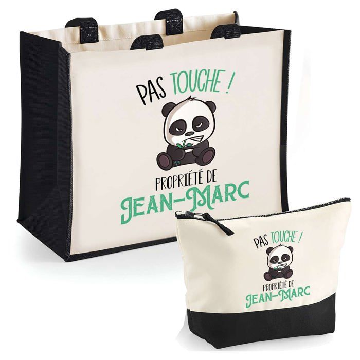 Tote bag - PLANETEE - Duo cabas jute trousse Jean-Marc pas touche Panda - Jute & coton - 33x42 cm - Impression DTF HD