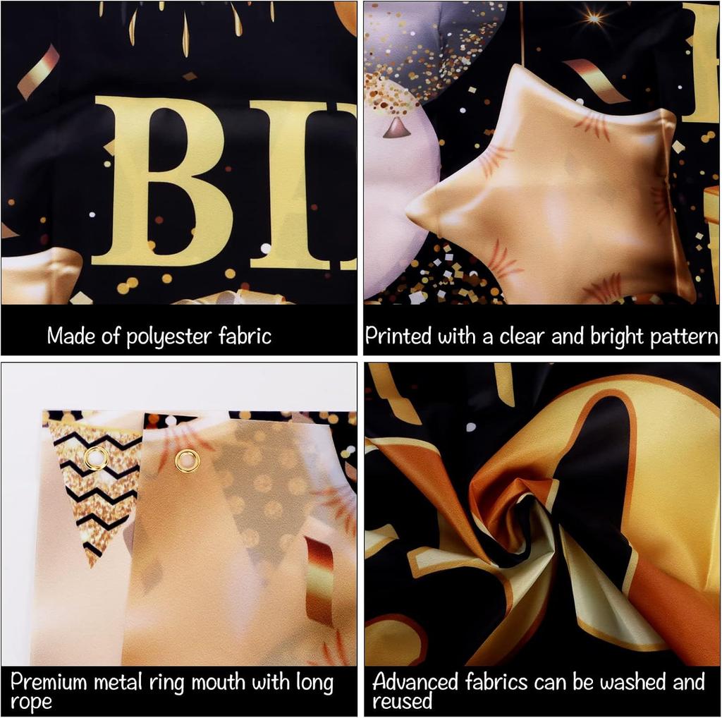 Happy 21St Birthday Banner - Black Gold Party Decorations Backdrop for Men and W