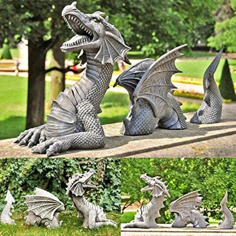 Скульптуры в форме дракона, смола, гиганты, скульптура для газона, готическая фэнтези, фигура дракона, искусство, садовые статуи для сада, патио, газона, садовое украшение