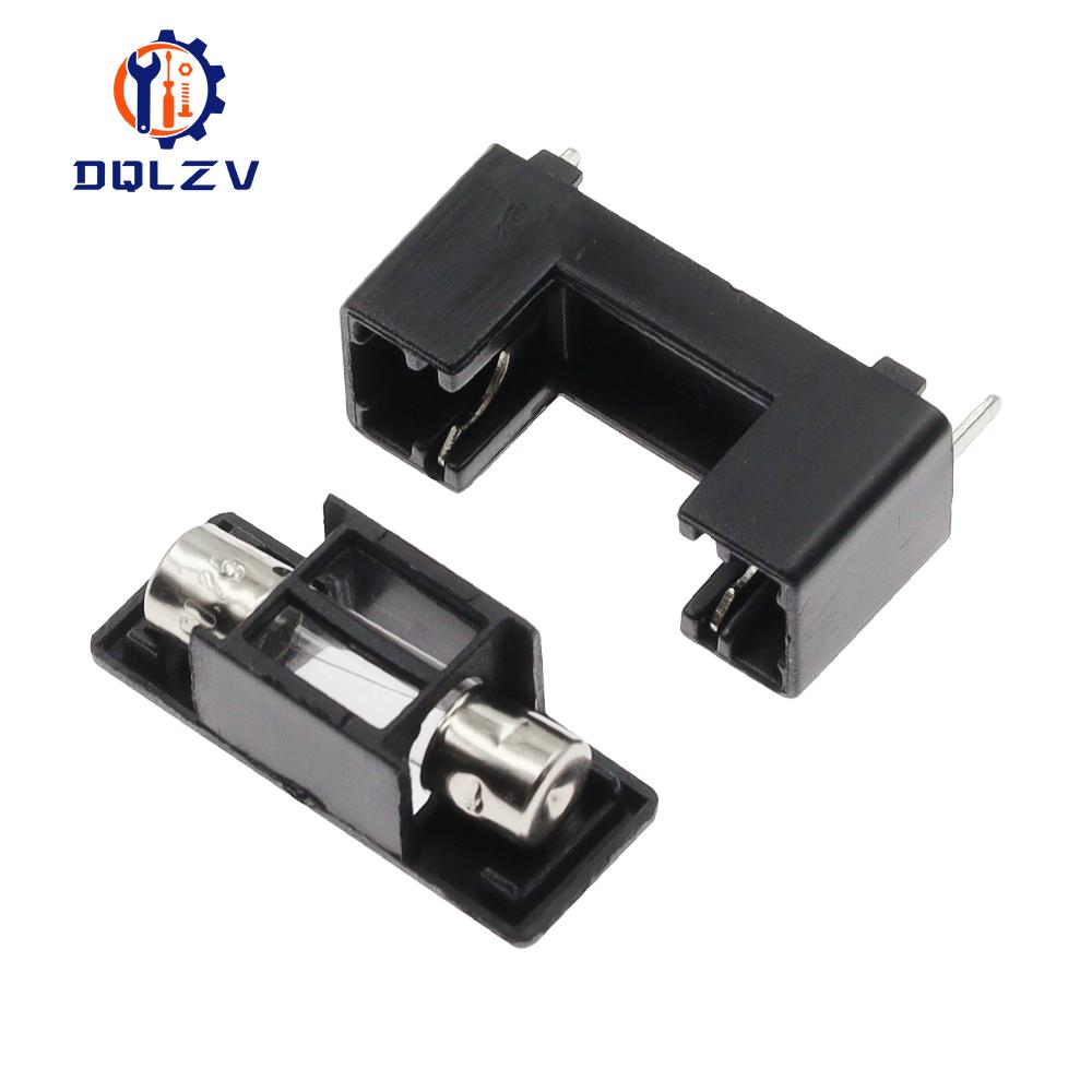10PCS Mini Plastic Mounted 5*20mm Bayonet Type Fuse Holder With Cover Black Color PCB Terminal Foot distance 15mm 22mm