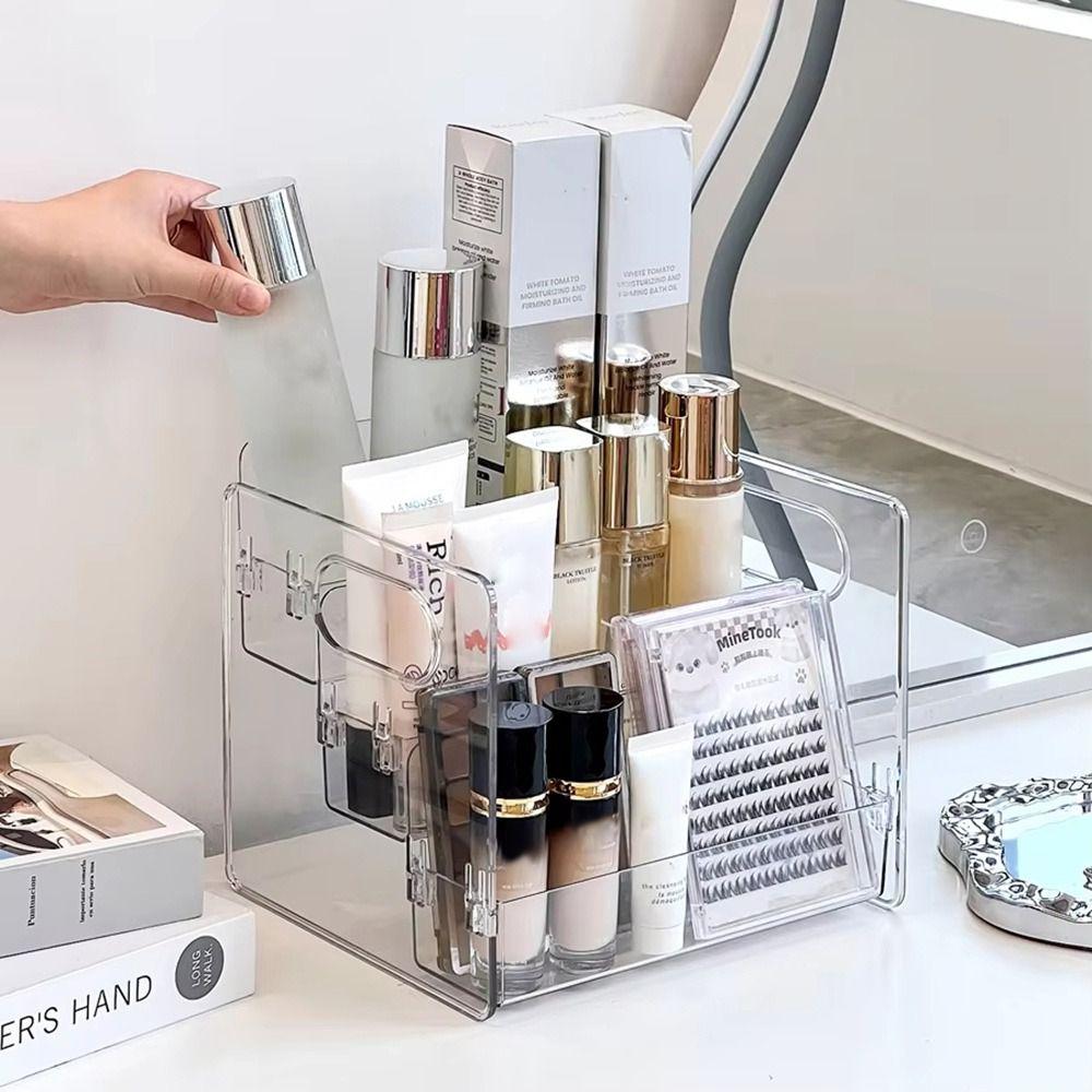 Transparent Desktop Cosmetic Organizer Multifunctional Dressing Table Organizer Shelf Acrylic Storage Basket for Makeup