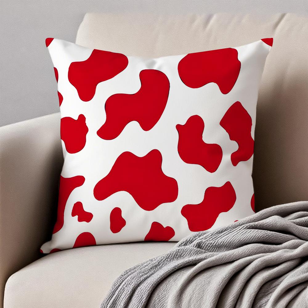 CCow Print Cushion Cover Pillowcase Antidustmite Invisible Zipper Short Plush Sofa Cushion