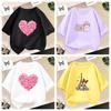 Pink Heart Flower Print Girls Tshirt Casual Cute T-Shirt Gift 2-12year Girl Fashion Floral Kids Summer Clothes