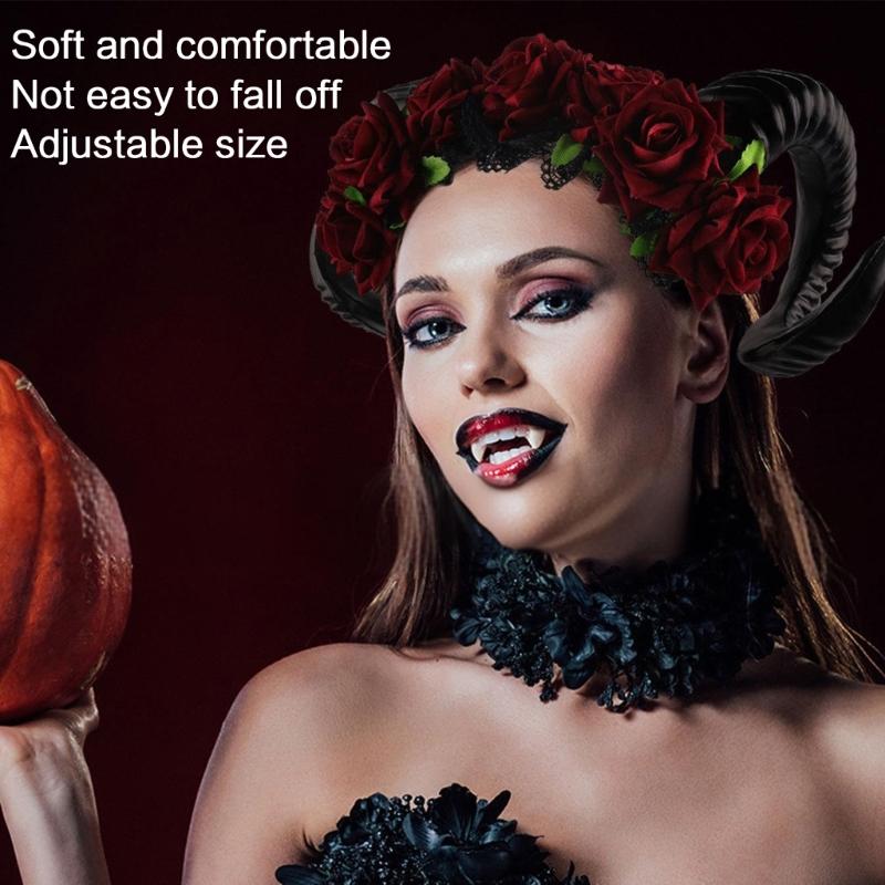 Готический кружевной костюм ведьмы Обруч для волос Готический Темный Кружевной Рог Укладка волос для Живого Шоу Повязка на голову Карнавалы
