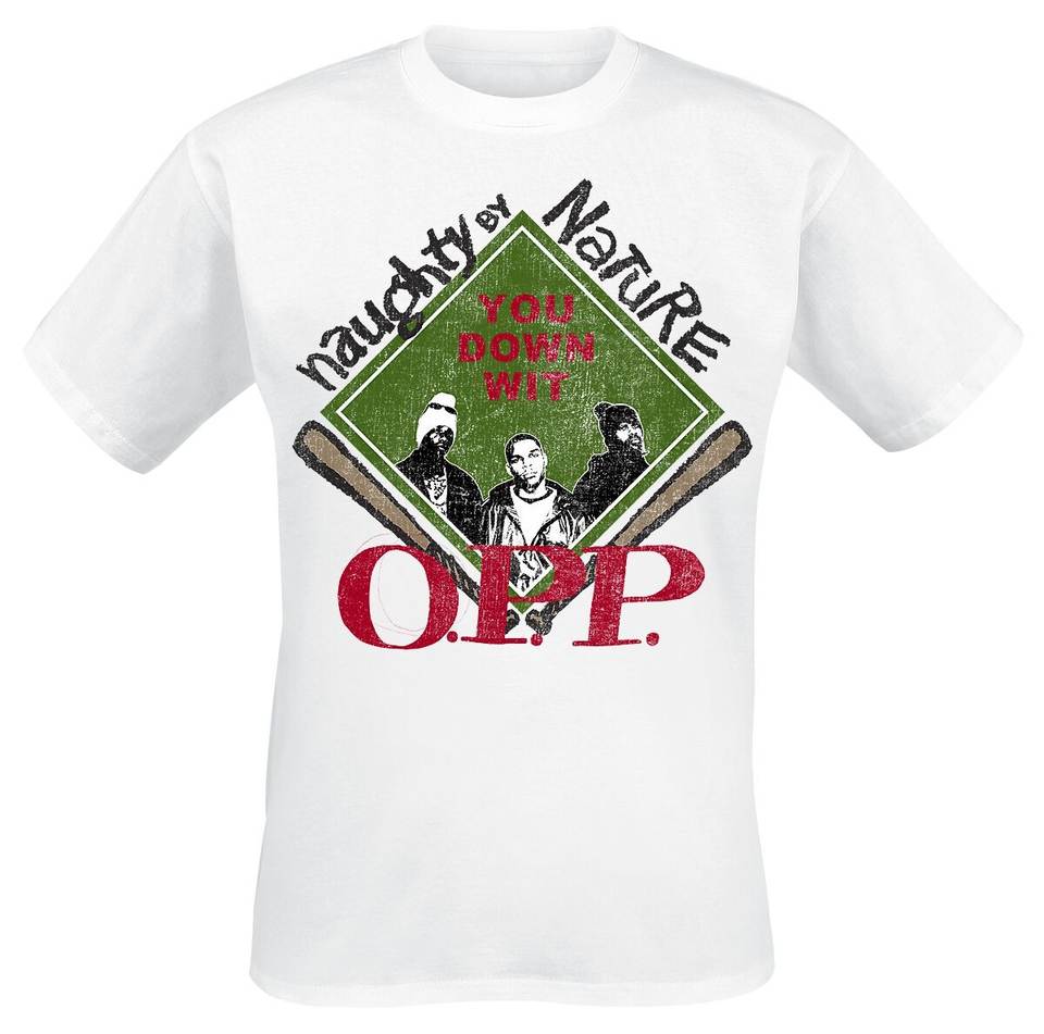 Naughty By Nature O.P.P. Baseball Tee, 90s Hip Hop T-Shirt with Vintage Group Print & Song Lyrics, Band Fan Merch
