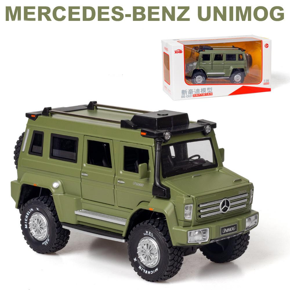 Масштаб 1/28 Unimog U5000, литая под давлением модель автомобиля, игрушечный автомобиль с откатным механизмом, звуком и светом для детей, коллекция подарков для мальчиков и девочек