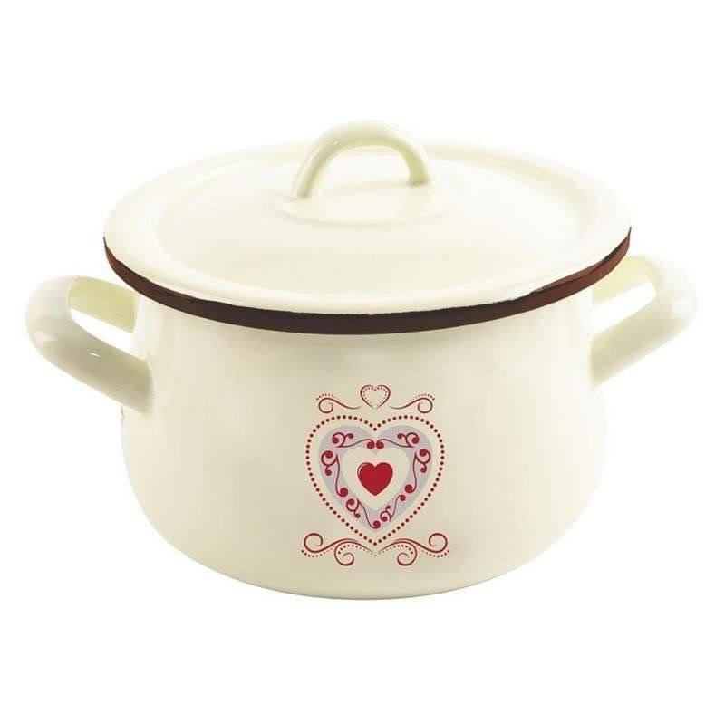Enameled pot with lid, beige, TONCA, 16 cm, 2.3 l