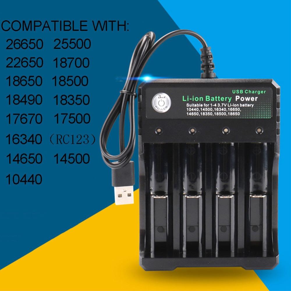 4-слотовый зарядное устройство для аккумуляторов 18650 3,7 В Li-ion USB независимая зарядка 2X 3X 4X Портативное электронное зарядное устройство для аккумуляторов 16340 14500 26650