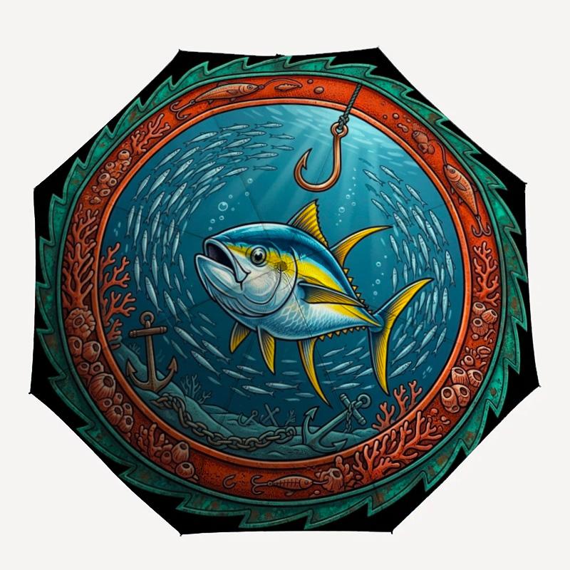 Ocean Emblem pattern umbrella, portable and foldable design, 8 ribs, a casual accessory for Halloween, Christmas, and birthday gifts.