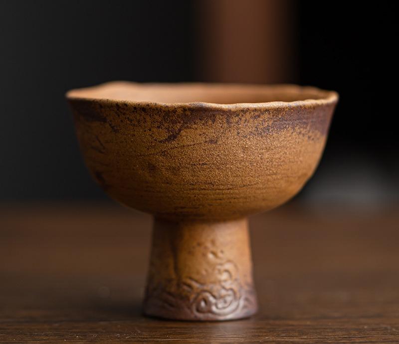 Ретро Глазурованная грубая керамическая чайная чашка Старая каменная глина Мастер-чашка Высокие ножки Чашка для медитации Чашка для чая Чашки Набор для чая Кунг-фу