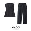 Fashion Style 2024 Autumn New Women's Cotton Cowboy Black Tube Top Tops Mid Waist Pants 9632254