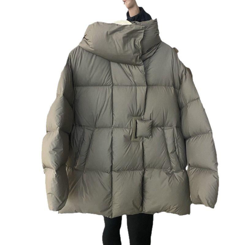 Autumn and winter new European station fashion white duck down casual bread warm down jacket women's medium and long coat tide