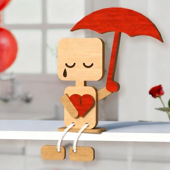 Valentine's Day Wooden Man Ornament Handmade Farmhouse Rustic Couple Robot Figurine Table Sign Home Office Desktop Decoration