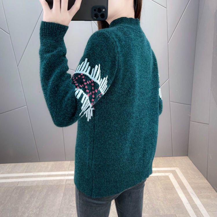 Pullover Sweater Women Mink Down Autumn and Winter 2023 Half High Collar Loose Knitted Undercoat Casual Pullover Sweater Women
