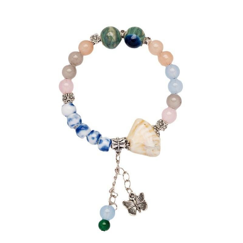 Керамические украшения Браслет с ракушками и гребешками Простой браслет с бабочками из леса Студентка