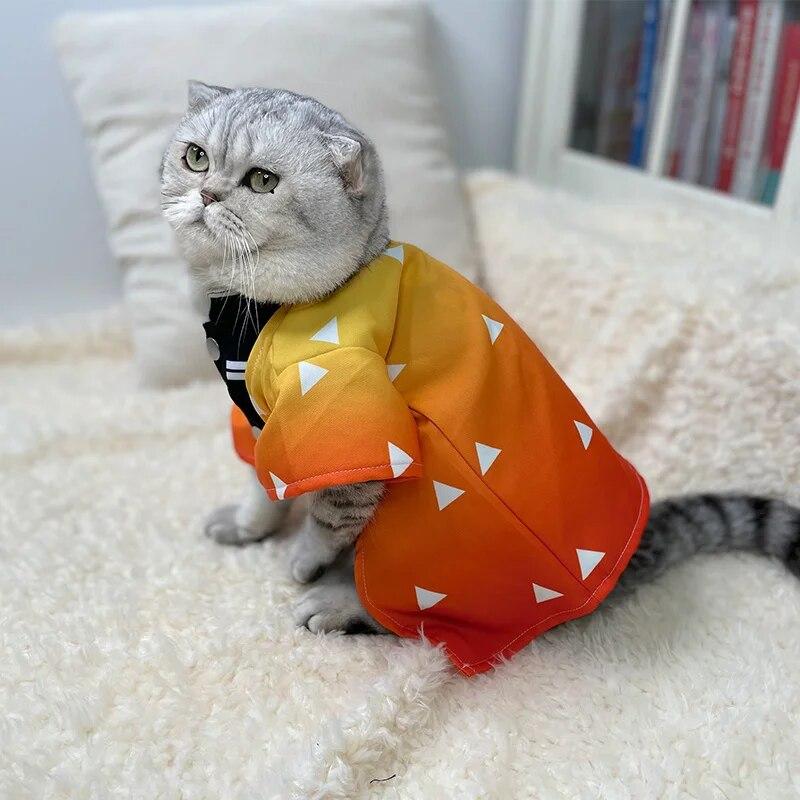 Demon Slayer Zenitsu Pet Косплей Весенне-летняя одежда для кошек Милый котенок Одежда для кошек Zenitsu Одежда для собак